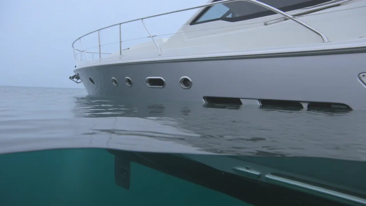 Witte jachtromp op de waterlijn in de mist, beeld uit de NOORDVAART-site
